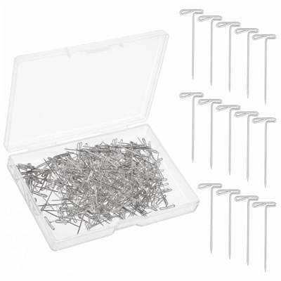 ZEYIYER 100 Stück T Nadeln 2,7 cm Eisen Perücke Nadeln Set, Stecknadeln mit Kopf T-Nadeln Silber Wiederverwendbarem zum Blockieren Stricken und Modellieren mit Aufbewahrungsbox von ZEYIYER